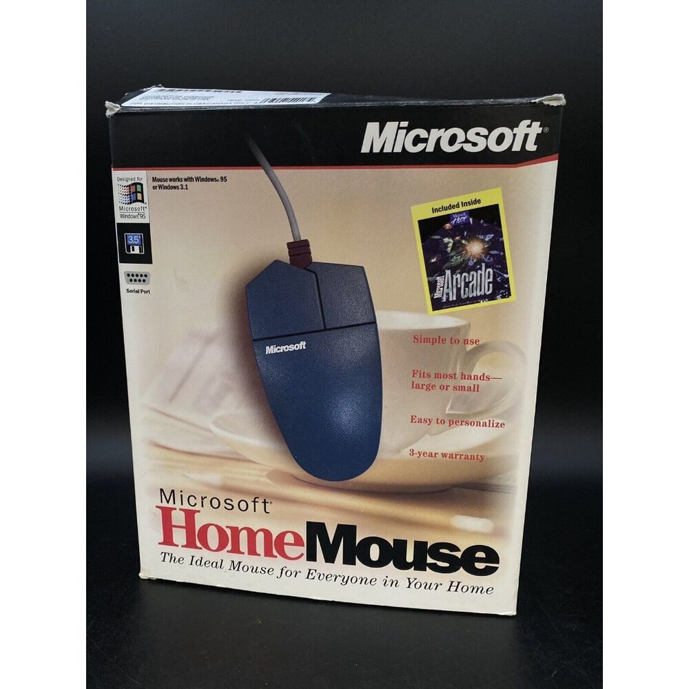 Microsoft Home Mouse 9-Pin Serial Port In Box W/ Disk Opened Box Vintage